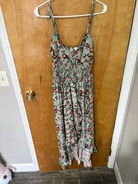 Floral Mint High-Low Sundress with Smocked Waist